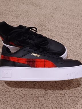PUMA Carina Street Punk Plaid sneakers Black & Red Women's Size 5.5